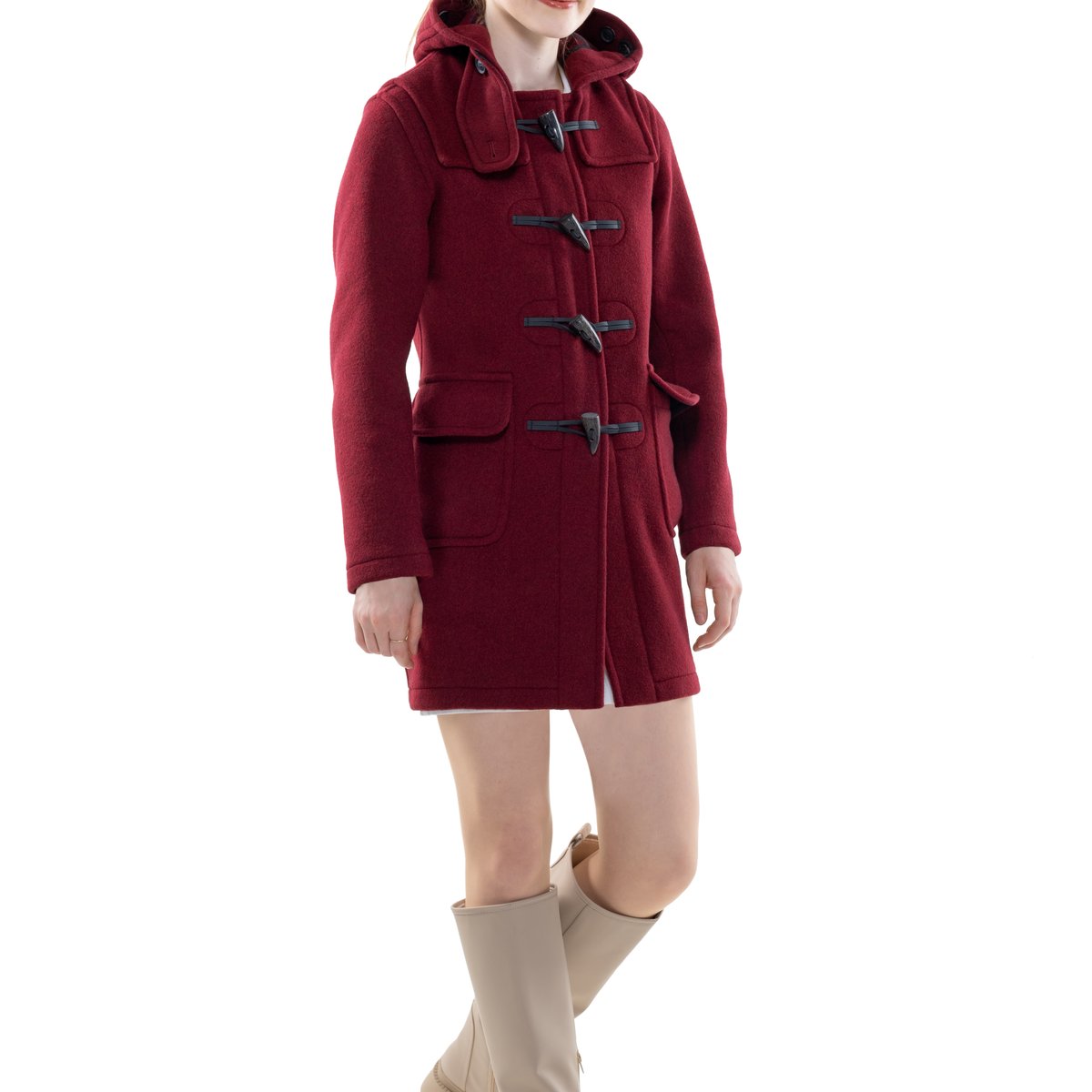 Martina Long Duffle Coat - Wine | London Tradition