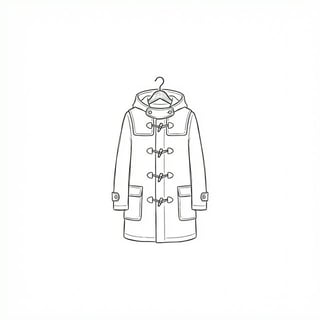 Hand-drawn illustration of a duffle coat on a hanger